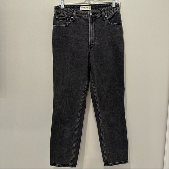 Abercrombie and Fitch The Mom High Rise Black Womens Size 27 Dark Straight Leg - Picture 2 of 16